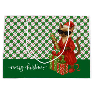 Baseball Christmas themed for Cat Lovers Large Gift Bag
