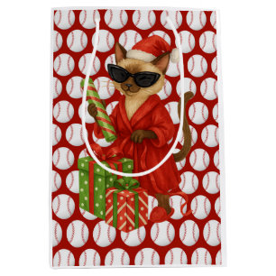 Baseball Christmas themed for Cat Lovers Medium Gift Bag