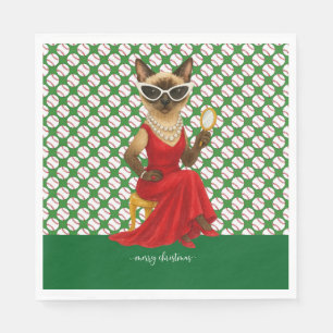 Baseball Christmas themed for Cat Lovers Napkin