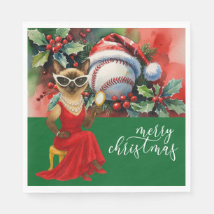 Baseball Christmas themed for Cat Lovers Napkin