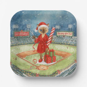 Baseball Christmas themed for Cat lovers Paper Plate