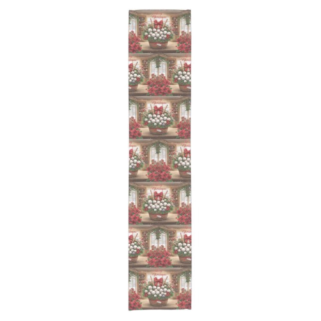 Baseball Christmas themed for player  Short Table Runner (Front)