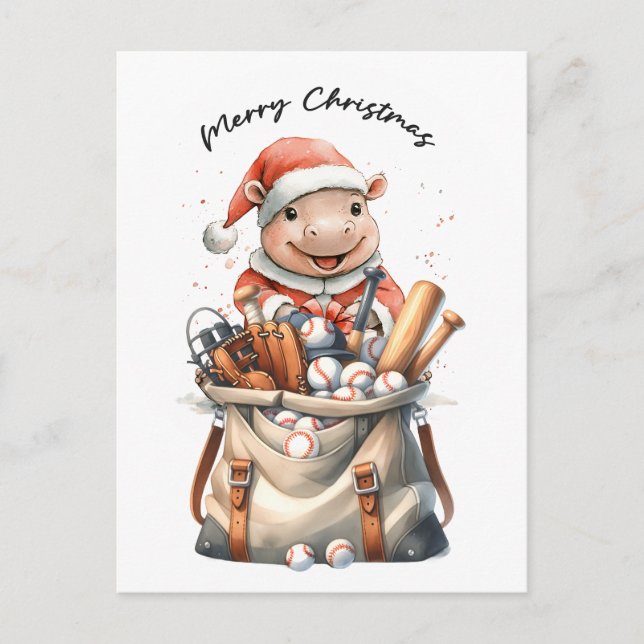 Baseball Christmas themed Holiday Postcard (Front)