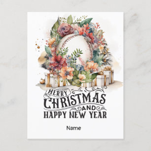 Baseball Christmas themed Holiday Postcard