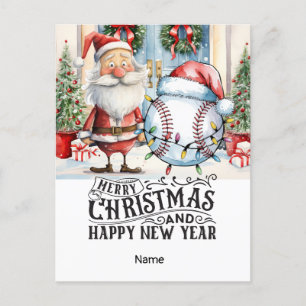 Baseball Christmas themed  Holiday Postcard