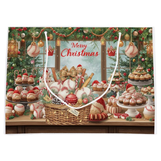 Baseball Christmas themed in Bakery  Large Gift Bag (Front)