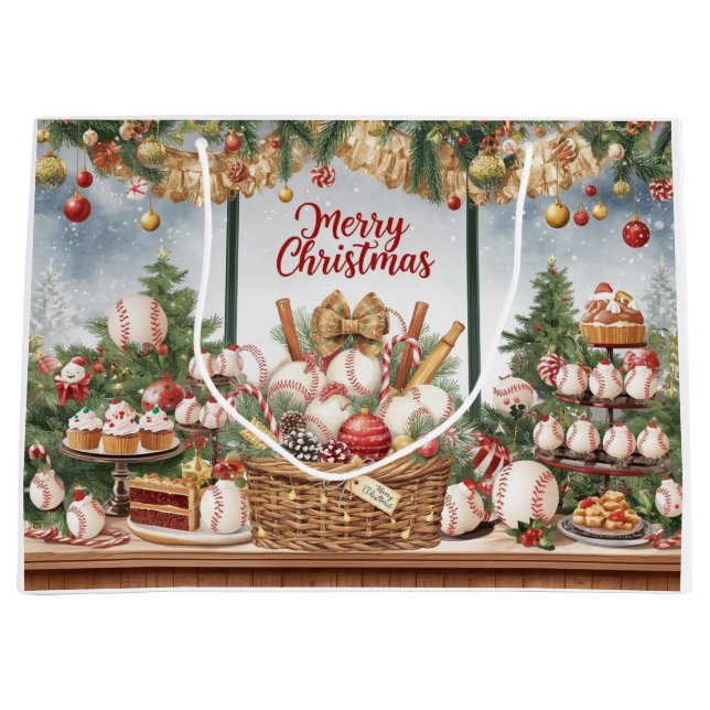 Baseball Christmas themed in Bakery  Large Gift Bag (Front)