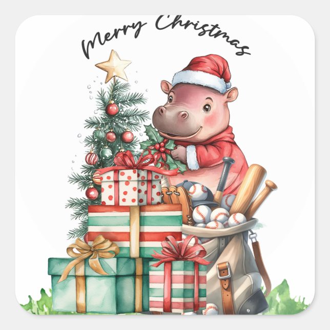 Baseball Christmas themed Square Sticker (Front)