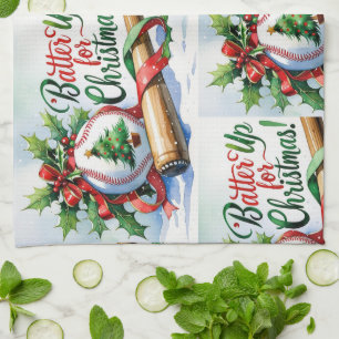 Baseball Christmas themed Tea Towel
