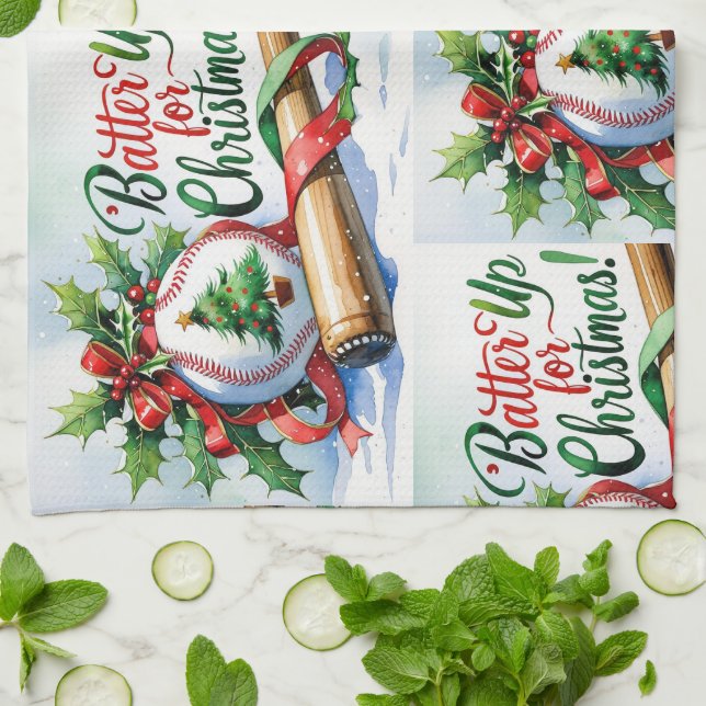 Baseball Christmas themed Tea Towel (Folded)