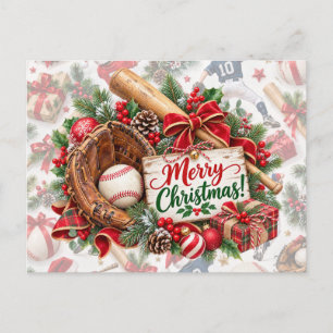 Baseball Christmas themed with ball Holiday Postcard