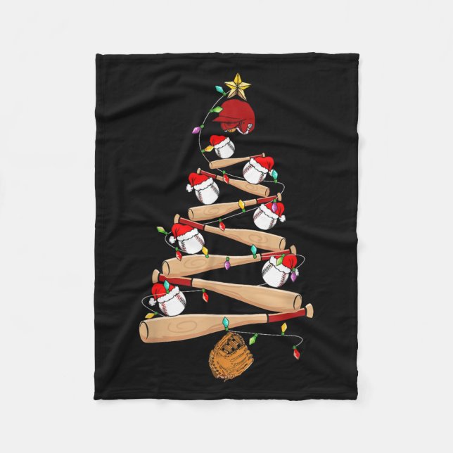 Baseball Christmas Tree Funny Baseball Player Xmas Fleece Blanket (Front)