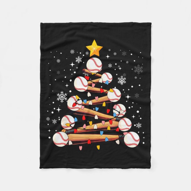 Baseball Christmas Tree Light Xmas Baseball Boys K Fleece Blanket (Front)