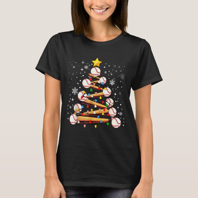 Baseball Christmas Tree Light Xmas Baseball Boys K T-Shirt (Front)