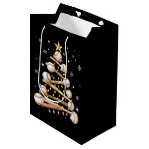 Baseball Christmas Tree Light Xmas Sports Lover Medium Gift Bag