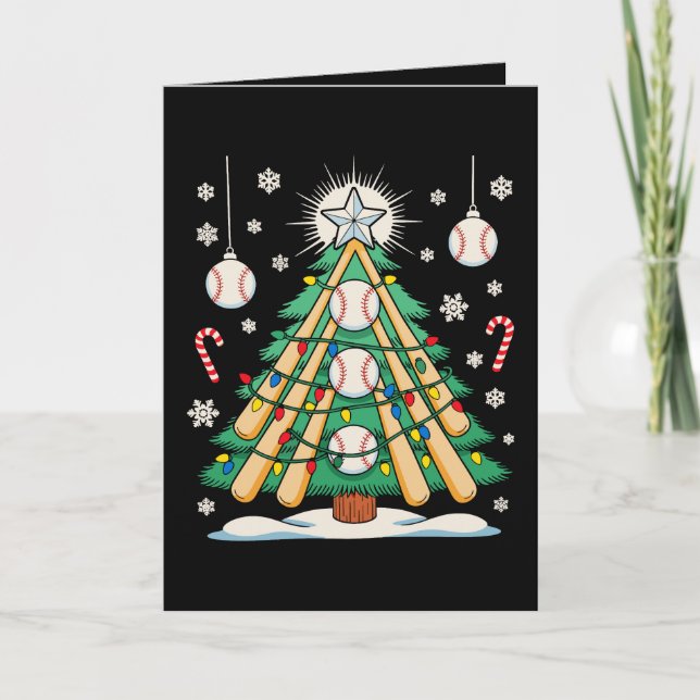 Baseball Christmas Tree Lights Ornaments Xmas Card (Front)