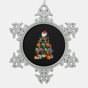 Baseball Christmas Tree Santa Hat Sport Lover Gift Snowflake Pewter Christmas Ornament