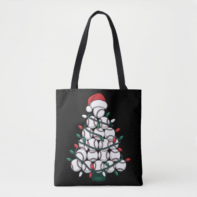 Baseball Christmas Tree Santa Sports Tote Bag (Front)
