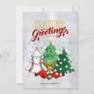 Baseball Christmas Tree Seasons Greetings Holiday Card