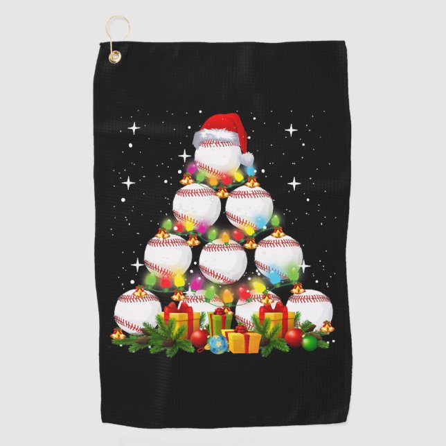 Baseball Christmas Tree Xmas Baseball Player Gift Golf Towel (Front)