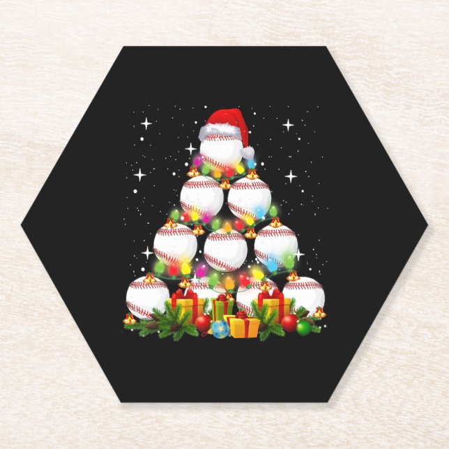 Baseball Christmas Tree Xmas Baseball Player Gift Paper Coaster (Front)