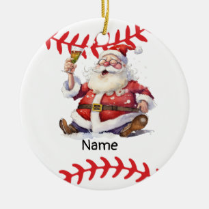Baseball Christmas with ball Cute Santa Claus Ceramic Ornament