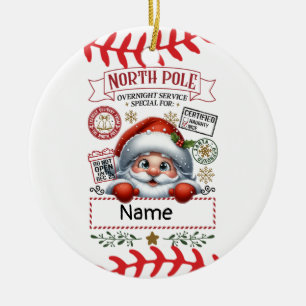 Baseball Christmas with ball Cute Santa Claus Ceramic Ornament