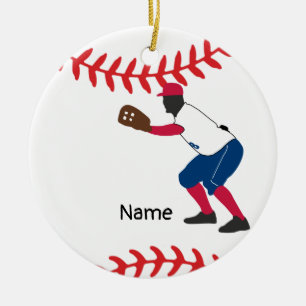 Baseball Christmas with ball Cute Santa Claus Ceramic Ornament