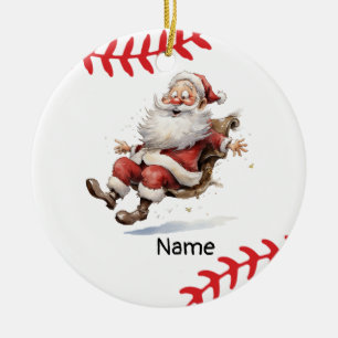 Baseball Christmas with ball Cute Santa Claus Ceramic Ornament