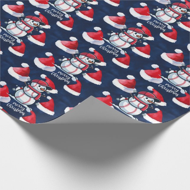Baseball  Christmas with ball on blue background Wrapping Paper (Corner)