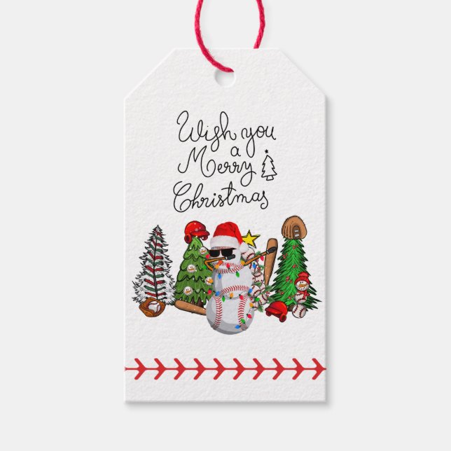 Baseball Christmas with gifts and ball    Gift Tags (Front)