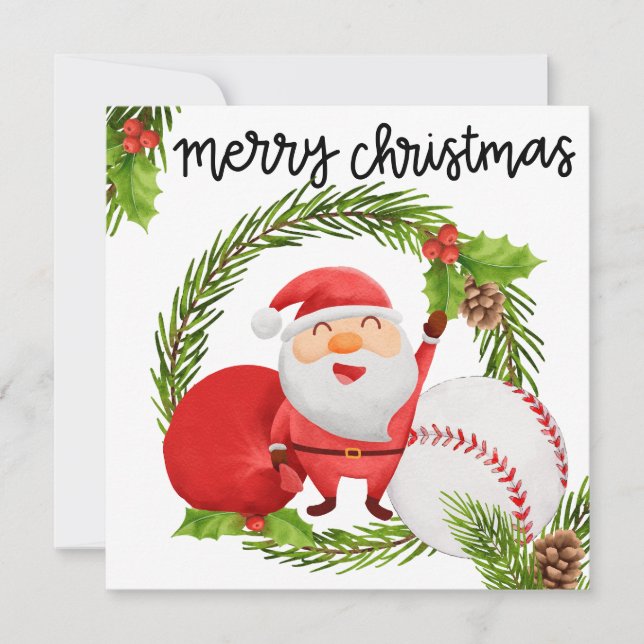 Baseball Christmas with gifts and ball    Holiday Card (Front)