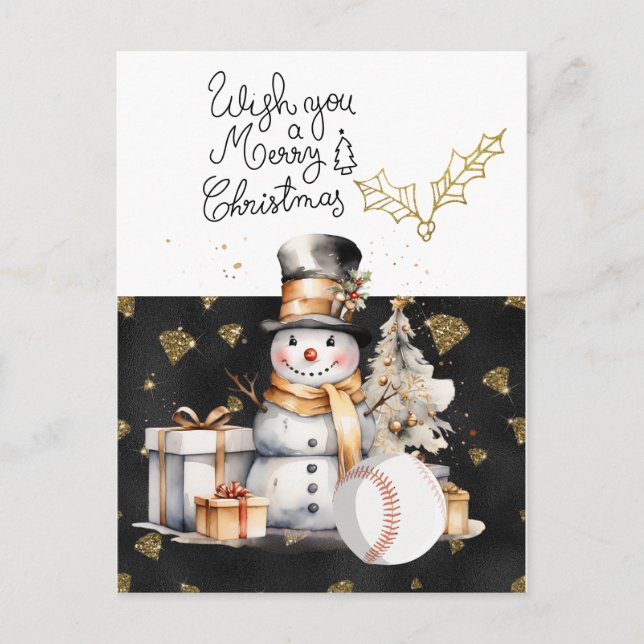 Baseball Christmas with gifts and ball   Holiday Postcard (Front)