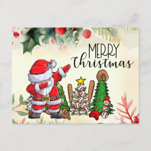 Baseball Christmas with gifts and ball Holiday Postcard