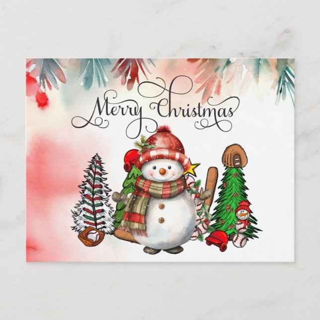 Baseball Christmas with gifts and ball    Holiday Postcard (Front)