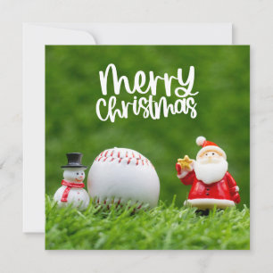 Baseball Christmas with Santa Claus and Snowman Holiday Card