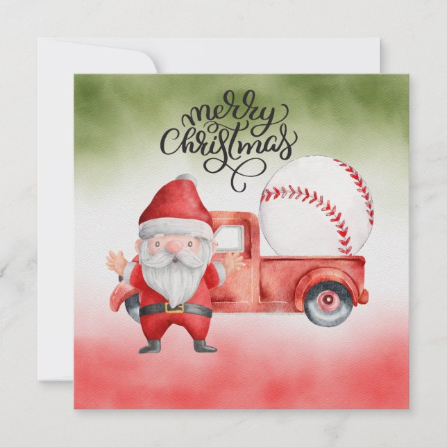 Baseball Christmas with Santa Claus and Snowman Holiday Card (Front)