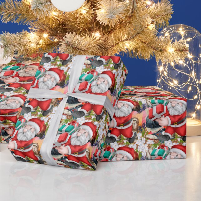 Baseball Christmas with Santa Claus bring presents Wrapping Paper (Holidays)