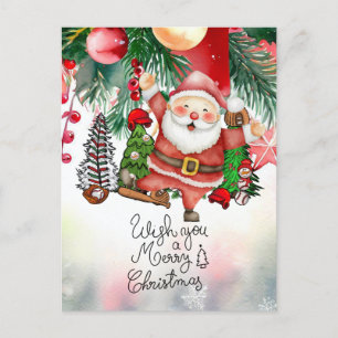 Baseball Christmas with Santa Claus for Player Holiday Postcard