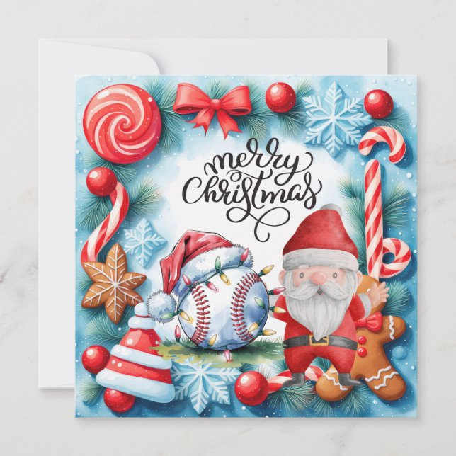 Baseball Christmas with Santa Claus  Holiday Card (Front)