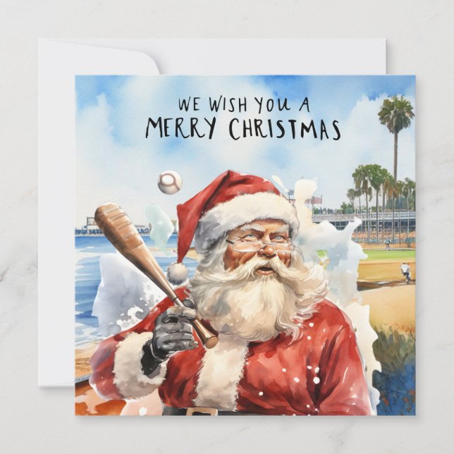 Baseball Christmas with Santa Claus Holiday Card (Front)