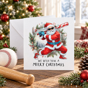 Baseball Christmas with Santa Claus Holiday Card