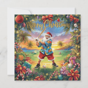 Baseball Christmas with Santa Claus Holiday Card