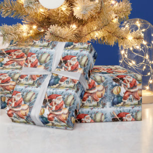 Baseball Christmas with Santa Claus Wrapping Paper