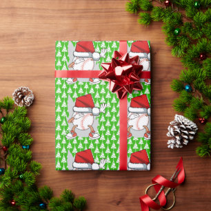 Baseball Christmas with Santa hat Wrapping Paper