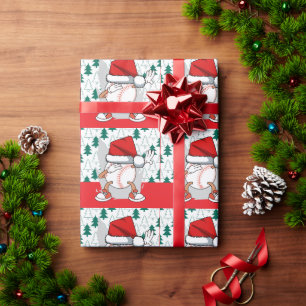 Baseball Christmas with Santa hat Wrapping Paper
