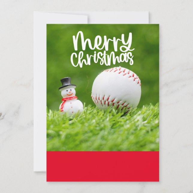 Baseball Christmas with Snowman Holiday Card (Front)