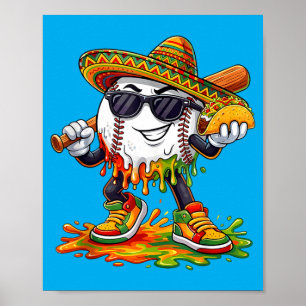 Baseball Cinco De Mayo Taco Ice Cream Sombrero Poster