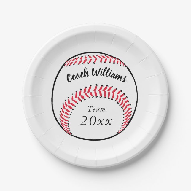 Baseball Coach Add Name, Team and Year Paper Plate (Front)