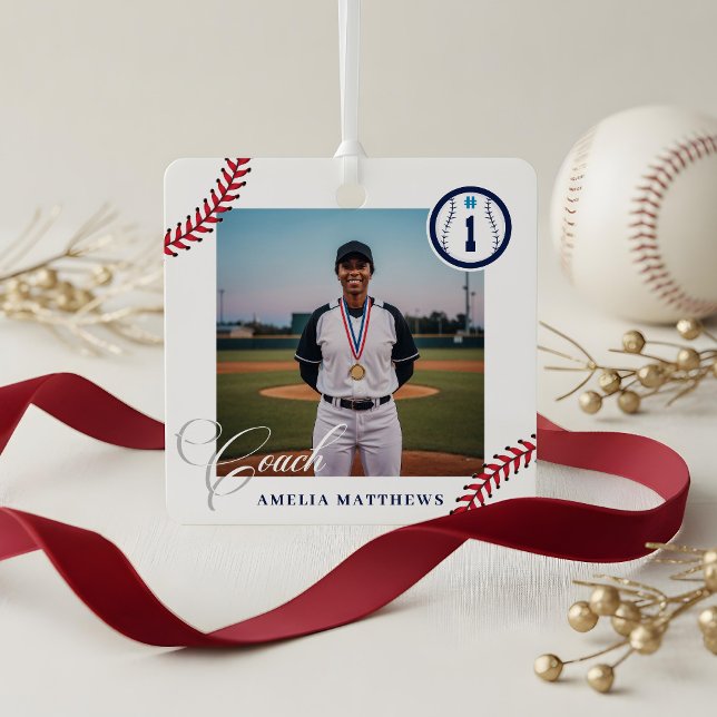 Baseball Coach Appreciation Team Photo Keepsake Metal Tree Decoration (Baseball Coach Appreciation Team Photo Keepsake Metal Ornament)